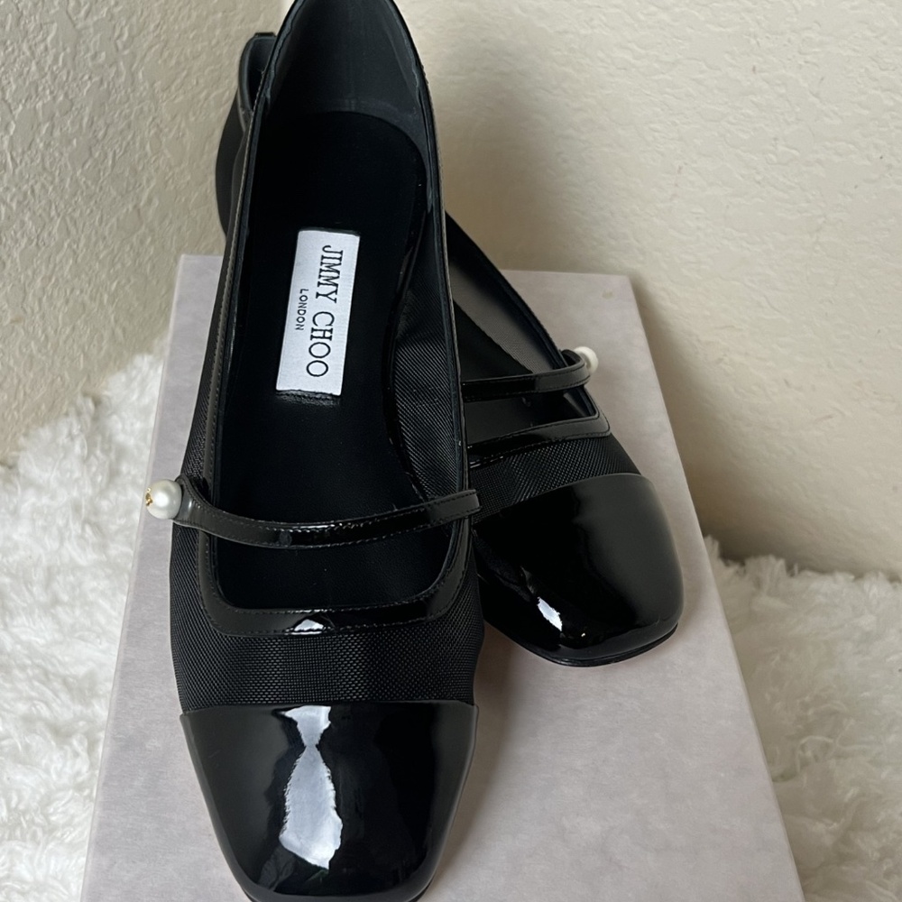 Jimmy Choo Elisa Flats Ballerina Mesh Patent Leather Women's Size:6 | IT 36
